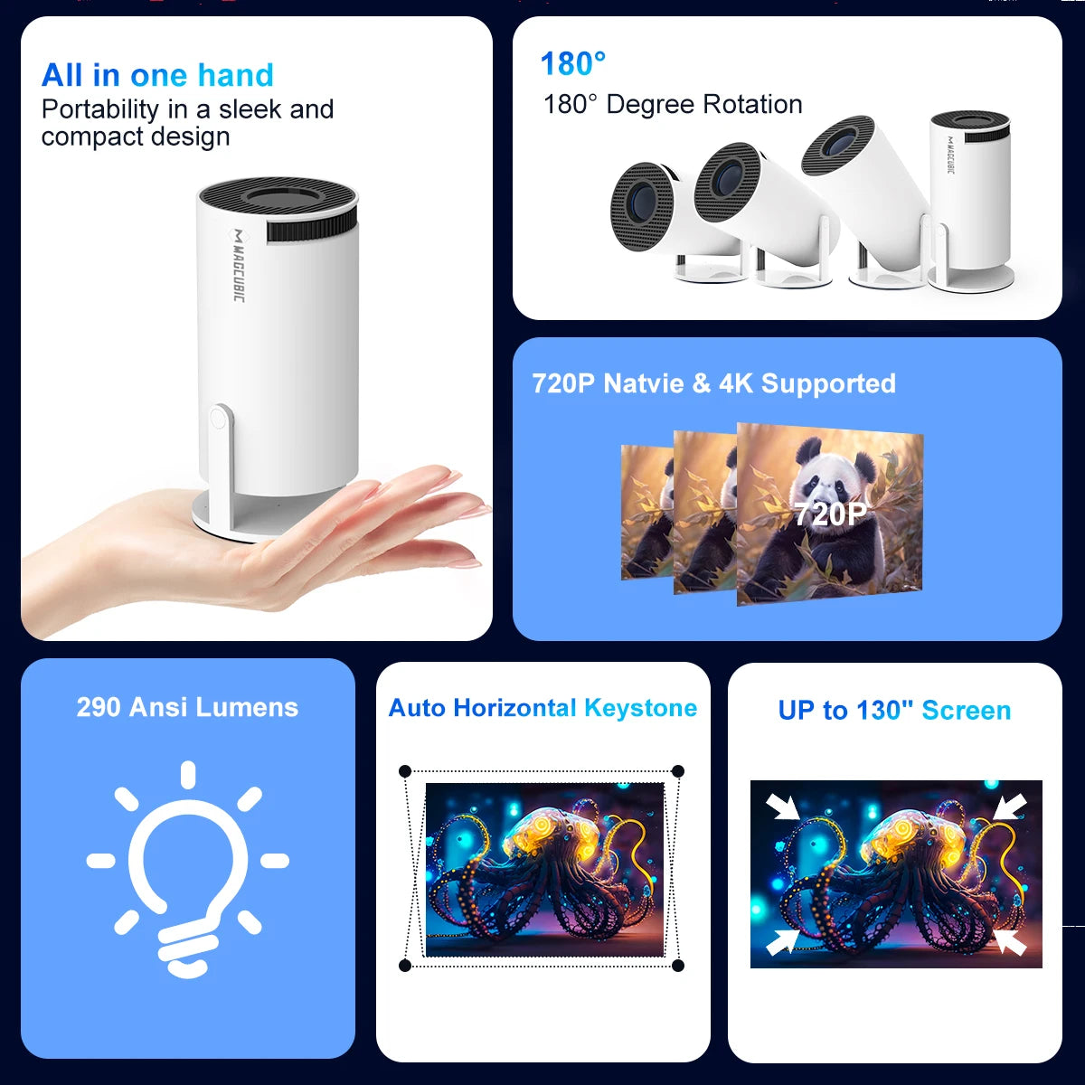 Revolutionize Your Home Cinema Experience with the HY300 Pro 4K Android Projector - Dual WiFi6, Bluetooth 5.0, 290 ANSI Lumens, and More!